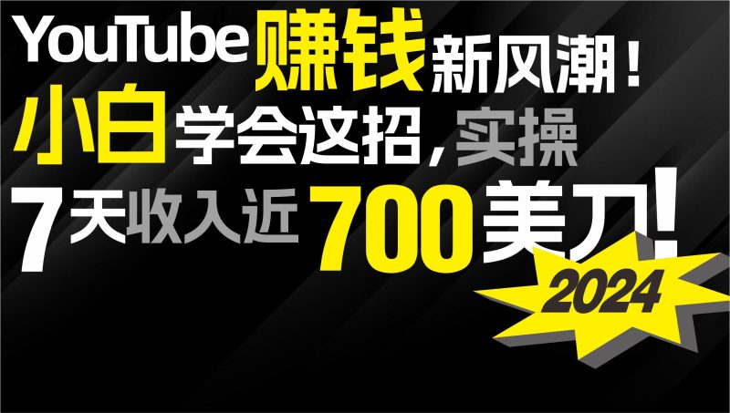 （9647期）2024YouTube赚钱新风潮小白学会这招，7天近7百美金_免费分享网络创业,副业,信息差项目的老牌资源整合平台！金铲子项目
