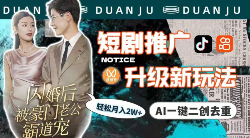 （9620期）短剧推广升级新玩法，AI一键二创去重，（教程素材）_免费分享网络创业,副业,信息差项目的老牌资源整合平台！金铲子项目