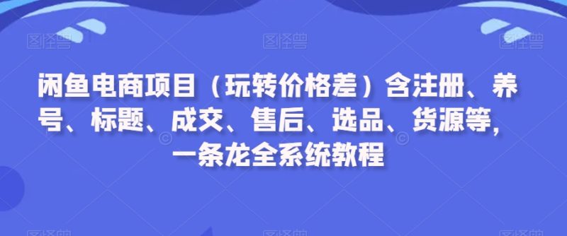 闲鱼电商项目(玩转价格差)含注册、养号、标题、成交、售后、选品、货源等,一条龙全系统教程_免费分享网络创业,副业,信息差项目的老牌资源整合平台!金铲子项目