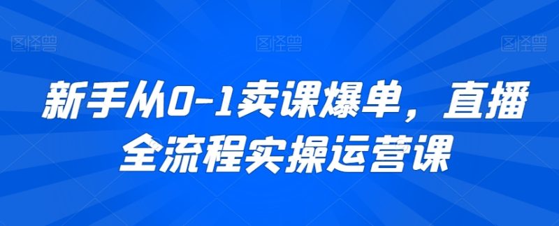新手从0-1卖课爆单,直播全流程实操运营课_免费分享网络创业,副业,信息差项目的老牌资源整合平台!金铲子项目