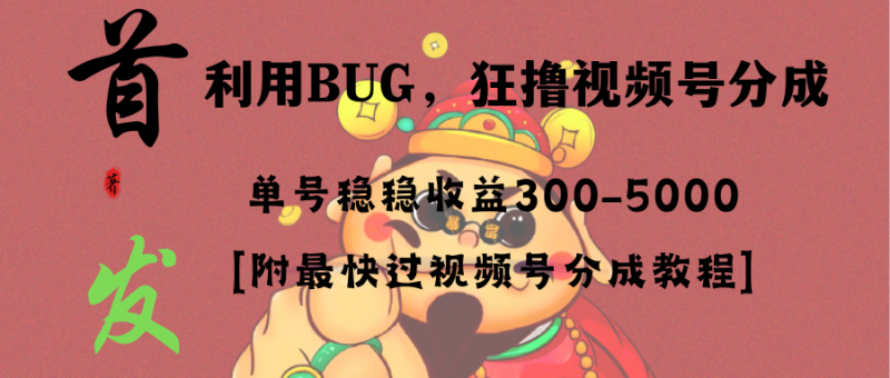 (8549期)全网独家首发,视频号BUG,超短期项目,单号每日净-5000_免费分享网络创业,副业,信息差项目的老牌资源整合平台!金铲子项目