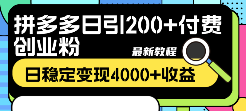 (8276期)拼多多日引付费创业粉,日稳定4000最新教程_免费分享网络创业,副业,信息差项目的老牌资源整合平台!金铲子项目