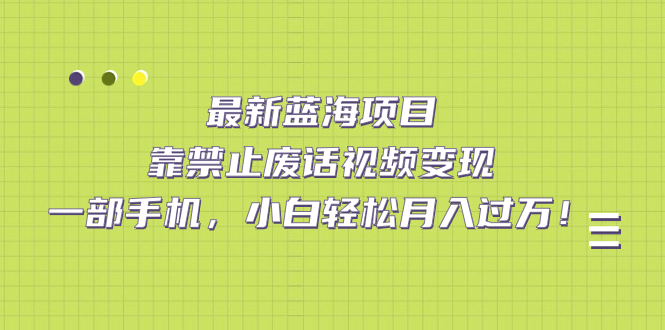 （7276期）最新蓝海项目，靠禁止废话视频，一部手机，小白_免费分享网络创业,副业,信息差项目的老牌资源整合平台！金铲子项目
