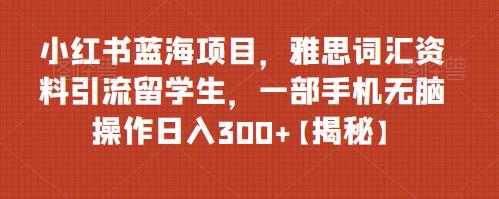 小红书蓝海项目,雅思词汇资料引流留学生,一部手机无脑操作【揭秘】_免费分享网络创业,副业,信息差项目的老牌资源整合平台!金铲子项目