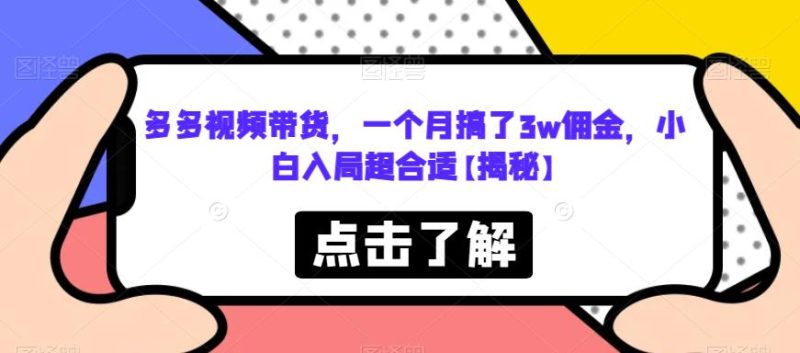 多多视频带货，一个月搞了佣金，小白入局超合适【揭秘】_免费分享网络创业,副业,信息差项目的老牌资源整合平台！金铲子项目