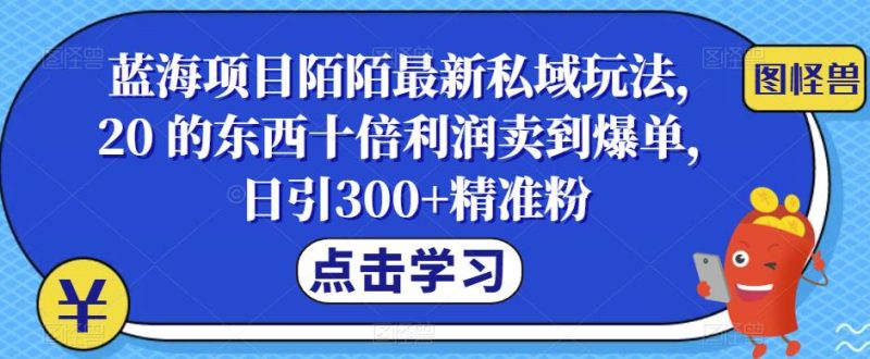 蓝海项目陌陌最新私域玩法，20的东西十倍利润卖到爆单，日引精准粉【揭秘】_免费分享网络创业,副业,信息差项目的老牌资源整合平台！金铲子项目