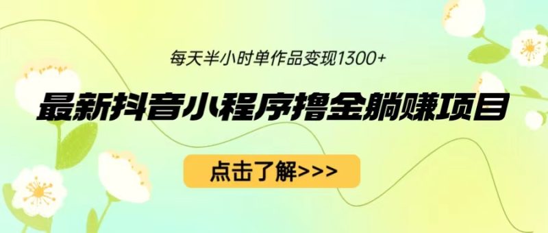 (6613期)最新抖音小程序撸金躺赚项目,一部手机每天半小时,单个作品1_免费分享网络创业,副业,信息差项目的老牌资源整合平台!金铲子项目