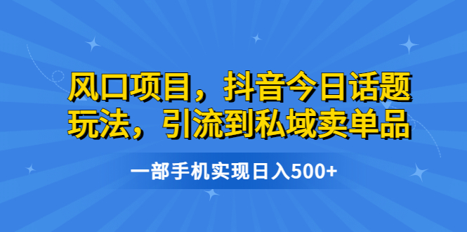 (6588期)风口项目,抖音今日话题玩法,引流到私域卖单品,一部手机实现_免费分享网络创业,副业,信息差项目的老牌资源整合平台!金铲子项目
