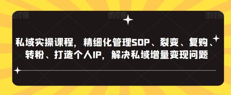 私域实操课程，精细化管理SOP、裂变、复购、转粉、打造个人IP，解决私域增量问题_免费分享网络创业,副业,信息差项目的老牌资源整合平台！金铲子项目