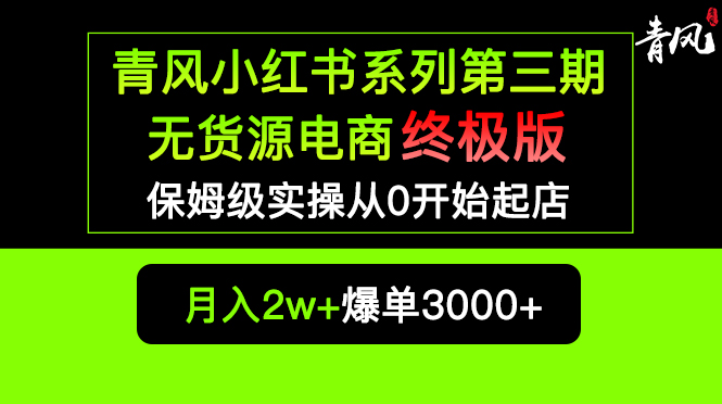(5723期)小红书无货源电商爆单终极版【视频教程实战手册】保姆级实操从0起店爆单_免费分享网络创业,副业,信息差项目的老牌资源整合平台!金铲子项目