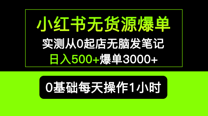 (5494期)小红书无货源爆单实测从0起店无脑发笔记爆单长期项目可多店_免费分享网络创业,副业,信息差项目的老牌资源整合平台!金铲子项目