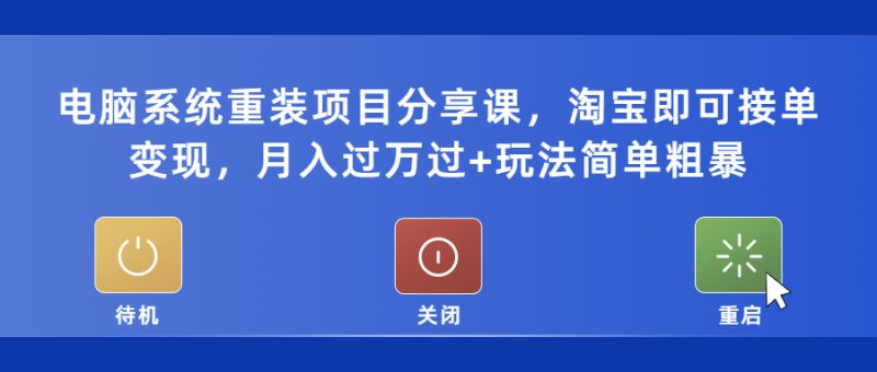 (5429期)电脑系统重装项目分享课,淘宝即可接单,过玩法简单粗暴_免费分享网络创业,副业,信息差项目的老牌资源整合平台!金铲子项目
