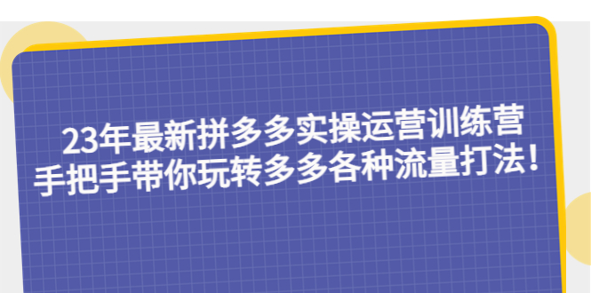 （5435期）23年最新拼多多实操运营训练营：手把手带你玩转多多各种流量打法_免费分享网络创业,副业,信息差项目的老牌资源整合平台！金铲子项目