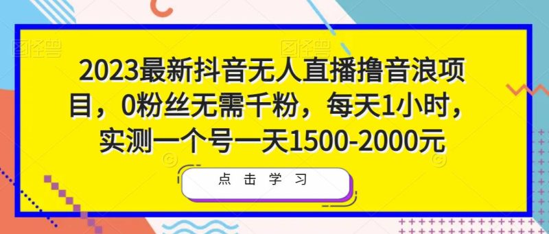 2023最新抖音无人直播撸音浪项目,0粉丝无需千粉,每天1小时,实测一个号一天1500-2000元_免费分享网络创业,副业,信息差项目的老牌资源整合平台!金铲子项目