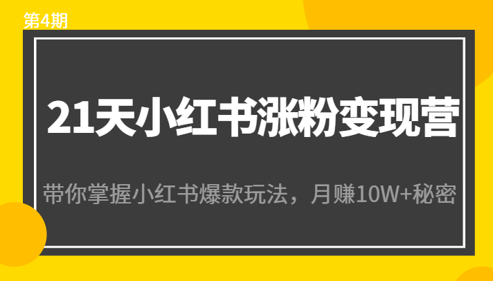 21天小红书涨粉营（第4期）：带你掌握小红书爆款玩法，秘密_免费分享网络创业,副业,信息差项目的老牌资源整合平台！金铲子项目