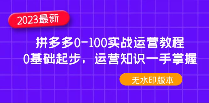 (4835期)2023拼多多0-100实战运营教程,0基础起步,运营知识一手掌握(无水印)_免费分享网络创业,副业,信息差项目的老牌资源整合平台!金铲子项目