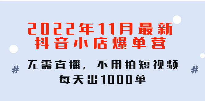 (4356期)2022年11月最新抖音小店爆单训练营:无需直播,不用拍短视频,每天出1000单_免费分享网络创业,副业,信息差项目的老牌资源整合平台!金铲子项目