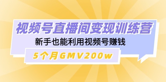 (4468期)视频号直播间训练营:新手也能利用视频号赚钱,5个月GMV200w_免费分享网络创业,副业,信息差项目的老牌资源整合平台!金铲子项目