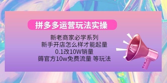 （4160期）拼多多运营玩法实操，0.1改销量，薅官方免费流量等玩法_免费分享网络创业,副业,信息差项目的老牌资源整合平台！金铲子项目