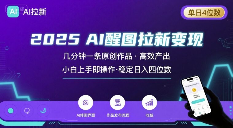 2025最强AI醒图拉新,几分钟一条原创作品,单日4位数,小白也能上手操作_免费分享网络创业,副业,信息差项目的老牌资源整合平台!金铲子项目