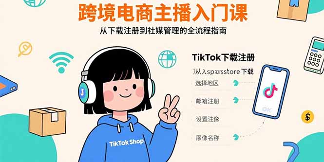(15708期)跨境电商主播入门课,TikTok下载注册,支付工具配置,社媒账号管理全流程_免费分享网络创业,副业,信息差项目的老牌资源整合平台!金铲子项目