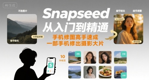 Snapseed从入门到精通,手机修图高手速成,一部手机就能修出摄影大片_免费分享网络创业,副业,信息差项目的老牌资源整合平台!金铲子项目