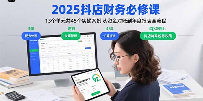 (15763期)2025抖店财务必修课:13个单元共45个实操案例从资金对账到年度报表全流程_免费分享网络创业,副业,信息差项目的老牌资源整合平台!金铲子项目