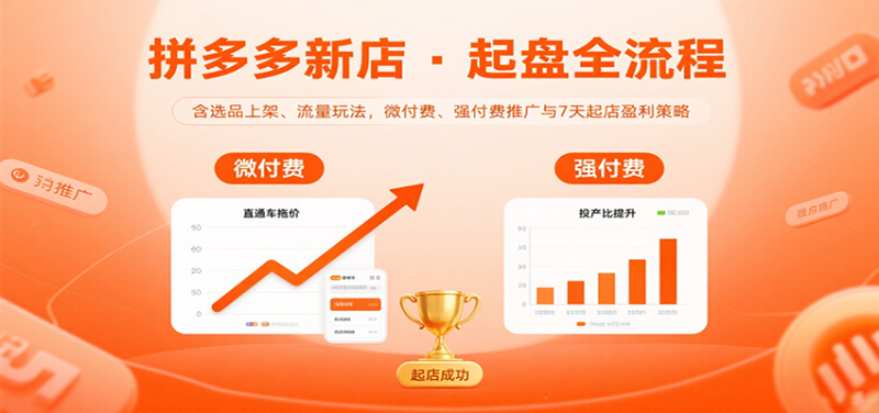 拼多多新店起盘全流程,含选品上架、流量玩法,微付费、强付费推广与7天起店盈利策略_免费分享网络创业,副业,信息差项目的老牌资源整合平台!金铲子项目