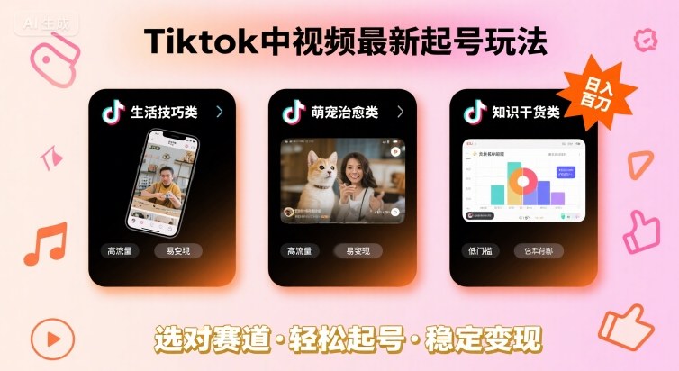 Tiktok中视频最新起号玩法,想要百刀,做好这几个赛道就可以了_免费分享网络创业,副业,信息差项目的老牌资源整合平台!金铲子项目