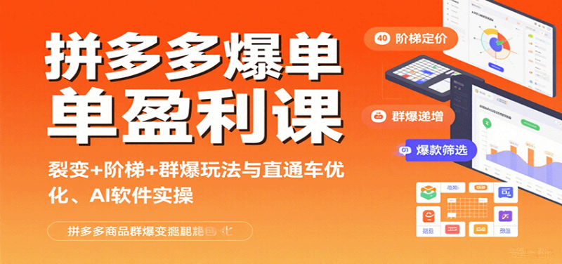 拼多多爆单盈利课：裂变阶梯群爆玩法与直通车优化、AI软件实操_免费分享网络创业,副业,信息差项目的老牌资源整合平台！金铲子项目