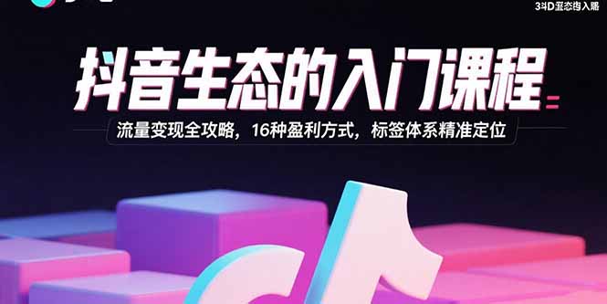 (15856期)抖音生态的入门课程:流量全攻略,16种盈利方式,标签体系精准定位_免费分享网络创业,副业,信息差项目的老牌资源整合平台!金铲子项目