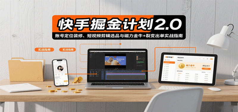 快手掘金计划2.0，账号定位装修、短视频剪辑选品与磁力金牛裂变出单实战指南_免费分享网络创业,副业,信息差项目的老牌资源整合平台！金铲子项目