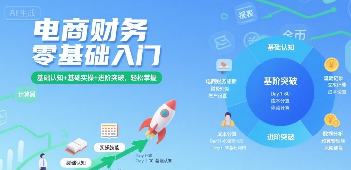 电商财务零基础入门,基础认知基础实操进阶突破,掌握_免费分享网络创业,副业,信息差项目的老牌资源整合平台!金铲子项目