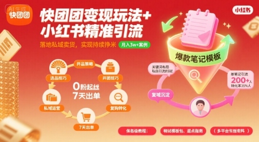 快团团玩法小红书精准引流技巧,助你真正落地私域卖货,实现持续挣米_免费分享网络创业,副业,信息差项目的老牌资源整合平台!金铲子项目