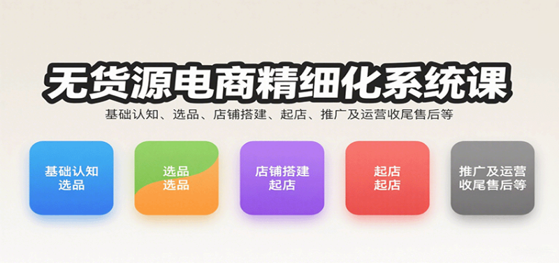 无货源电商精细化系统课:基础认知、选品、店铺搭建、起店、推广及运营收尾售后等_免费分享网络创业,副业,信息差项目的老牌资源整合平台!金铲子项目