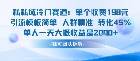 私域冷门赛道单个收费198米引流模板简单人群精准45%的转化率单人一天大概_免费分享网络创业,副业,信息差项目的老牌资源整合平台!金铲子项目