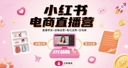 小红书电商直播营，直播带货店铺运营笔记运营=全电商_免费分享网络创业,副业,信息差项目的老牌资源整合平台！金铲子项目