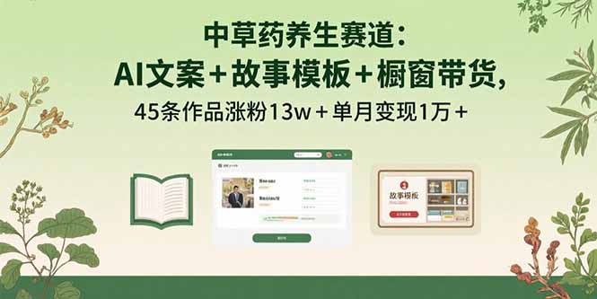 （15925期）中草药养生赛道：AI文案故事模板橱带货，45条作品涨粉单月1万_免费分享网络创业,副业,信息差项目的老牌资源整合平台！金铲子项目
