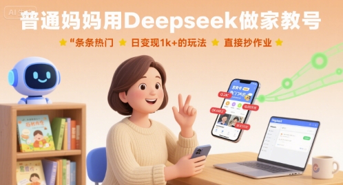 普通妈妈用Deepseek做家教号,条条热门,日的玩法,直接抄作业_免费分享网络创业,副业,信息差项目的老牌资源整合平台!金铲子项目