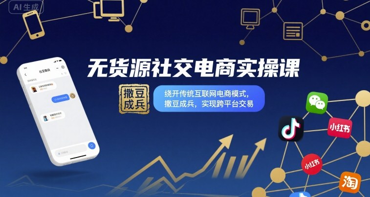 无货源社交电商实操课,绕开传统互联网电商模式,撒豆成兵,实现跨平台交易_免费分享网络创业,副业,信息差项目的老牌资源整合平台!金铲子项目