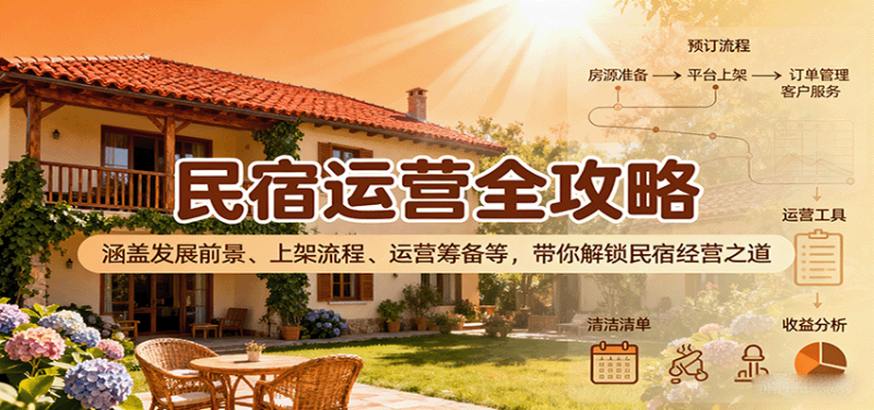 民宿运营全攻略:涵盖发展前景、上架流程、运营筹备等,带你解锁民宿经营之道_免费分享网络创业,副业,信息差项目的老牌资源整合平台!金铲子项目