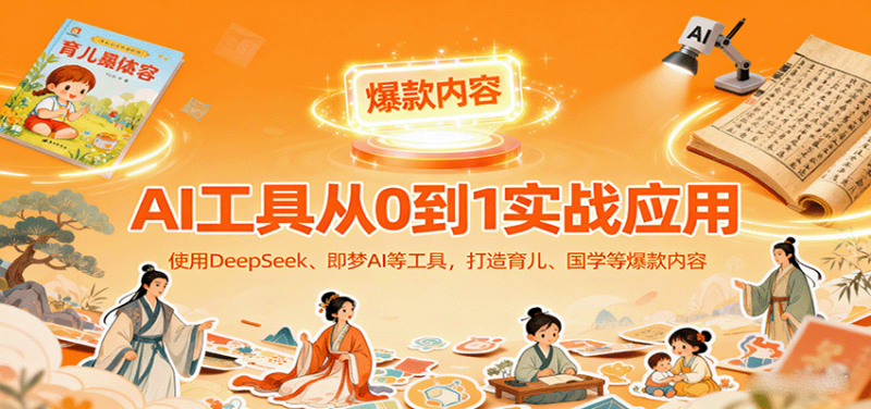 AI工具实战应用,零基础使用DeepSeek、即梦AI等打造育儿、国学等可的爆款作品_免费分享网络创业,副业,信息差项目的老牌资源整合平台!金铲子项目