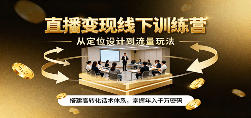 直播线下训练营，从定位设计到流量玩法，搭建高转化话术体系，掌握千万密码_免费分享网络创业,副业,信息差项目的老牌资源整合平台！金铲子项目