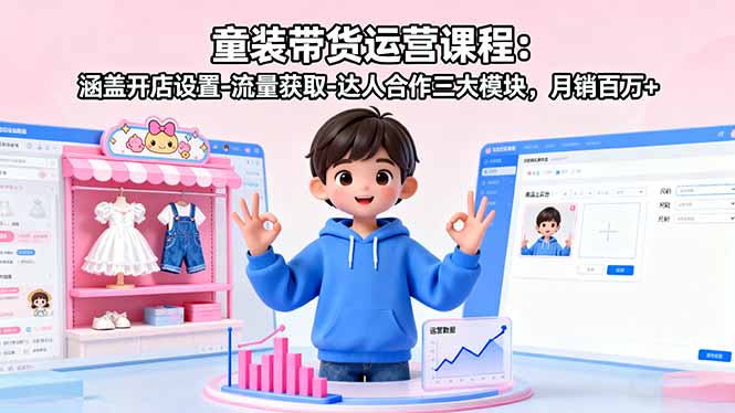 (16081期)童装带货运营课程:涵盖开店设置-流量获取-达人合作三大模块,百万_免费分享网络创业,副业,信息差项目的老牌资源整合平台!金铲子项目