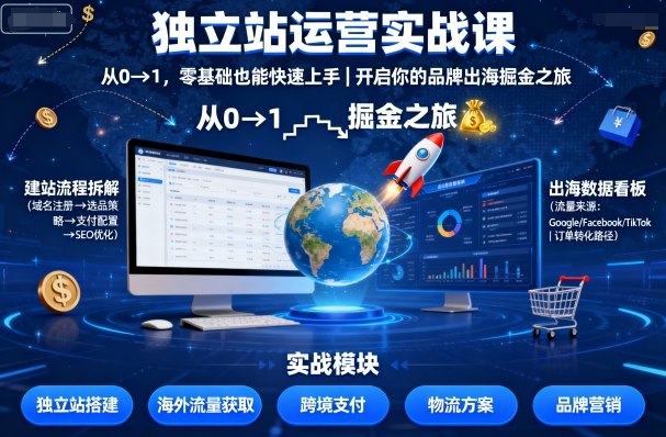 独立站运营实战课,从0到1,零基础也能快速上手,开启你的品牌出海掘金之旅_免费分享网络创业,副业,信息差项目的老牌资源整合平台!金铲子项目