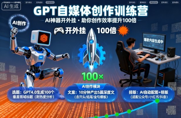 GPT自媒体创作训练营:AI神器开外挂,助你创作效率提升100倍_免费分享网络创业,副业,信息差项目的老牌资源整合平台!金铲子项目
