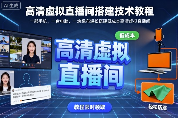高清虚拟直播间搭建技术教程,一部手机、一台电脑、一块绿布搭建高清虚拟直播间_免费分享网络创业,副业,信息差项目的老牌资源整合平台!金铲子项目