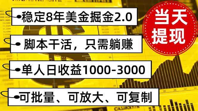 (16163期)稳定8年美金掘金2.0脚本干活,只需躺赚。单人-3000可批量、…_免费分享网络创业,副业,信息差项目的老牌资源整合平台!金铲子项目