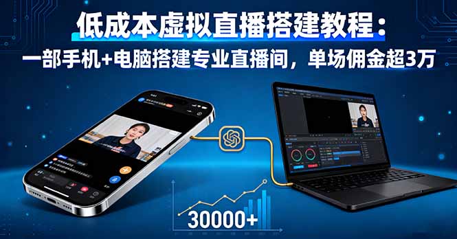 (16156期)虚拟直播搭建教程:一部手机电脑搭建专业直播间,单场佣金超3万_免费分享网络创业,副业,信息差项目的老牌资源整合平台!金铲子项目