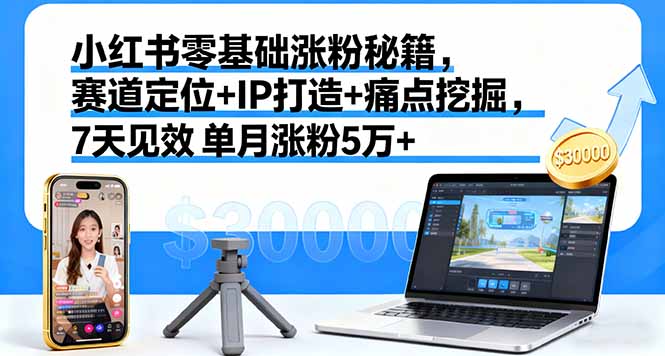 （16158期）小红书零基础涨粉秘籍，赛道定位IP打造痛点挖掘，7天见效单月涨粉5万_免费分享网络创业,副业,信息差项目的老牌资源整合平台！金铲子项目